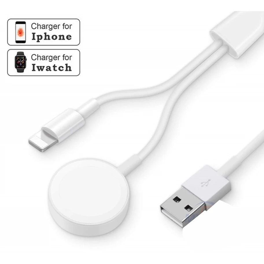 

Беспроводной кабель для быстрой зарядки часов Apple iWatch Series 5 4 3 2 1, Портативный USB-кабель 2 в 1 для iPhone X Xs 11 Max