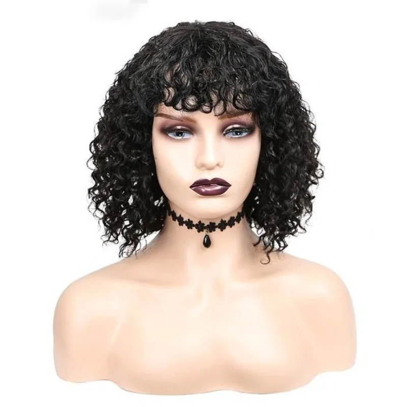 Short Bob Curly Human Hair with Bangs Wig 3X1 Lace Part Wigs for Women Brazilian Natural Black Glueless Wigs Ready To Wear 180%