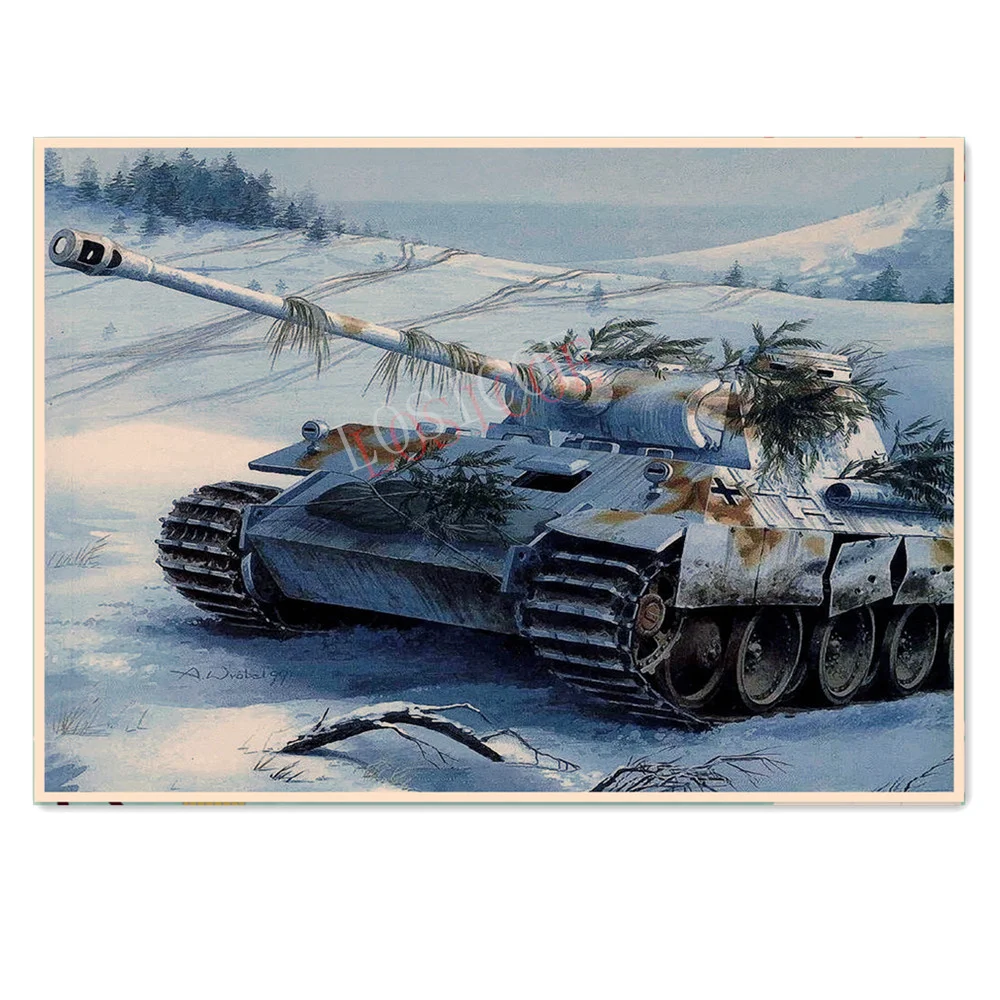 

Snow Tank Vintage WW 2 GER Wehrmacht Art Poster Heavy Armored Weapons Wall Picture Retro Kraft Paper Print Painting Wall Sticker