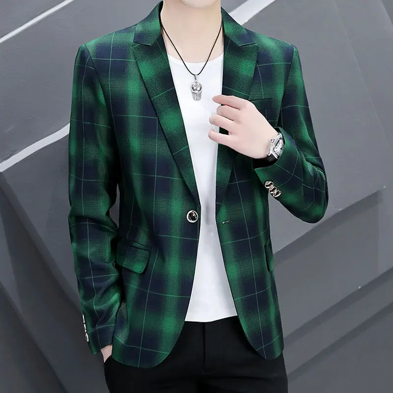 

Men Plaid Brand Casual Blazers Autumn Spring Fashion Slim Suit Jacket Men Blazer Masculino Clothing Homme Large Size 4XL E218