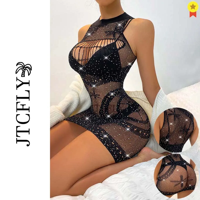 

Porn Sexy Bling Lingerie Women Hot Erotic Mesh Dress Lstry Rhinestones Teddy Lenceria Mujer Sexi Lady Underwear Sexy Costumes