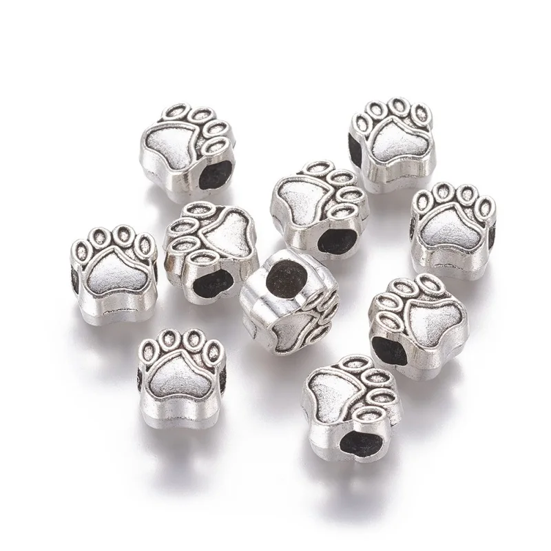 

20pcs Metal European Beads Cute Paw Print for Jewelry Making DIY Bracelet Necklace Craft Findings 11x11x8mm