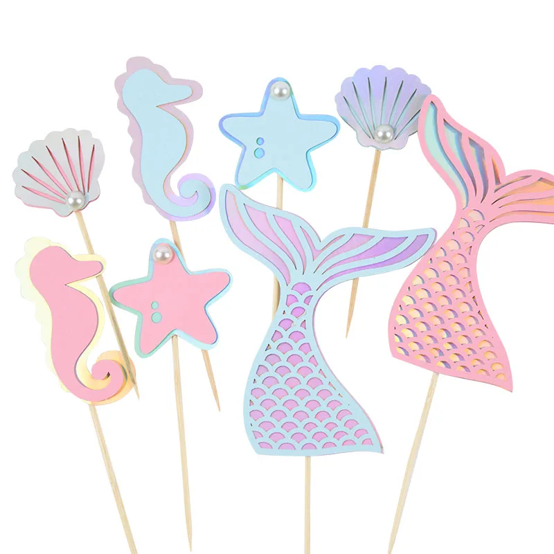

Girls Mermaid Theme Birthday Cake Topper Starfish Shell Cupcake Toppers For Baby Shower Under The Sea Birthday Party Cake Decor