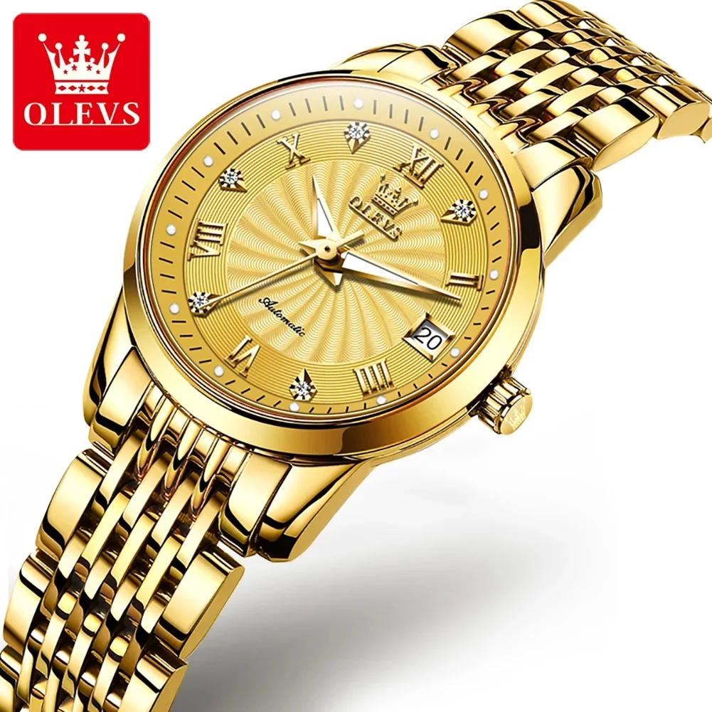 Женские Автоматические Механические деловые водонепроницаемые часы OLEVS с