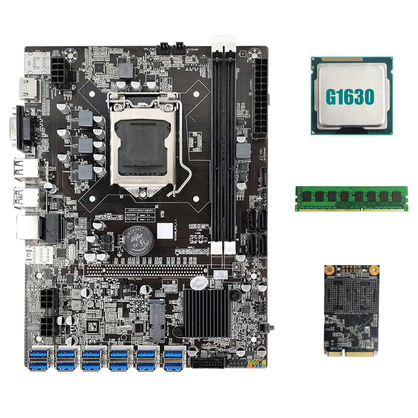 

Материнская плата B75 BTC для майнинга 12 PCIE на USB3.0 + G1630 CPU + DDR3 4 Гб 1600 МГц RAM + 128G MSATA SSD B75 USB материнская плата для майнинга