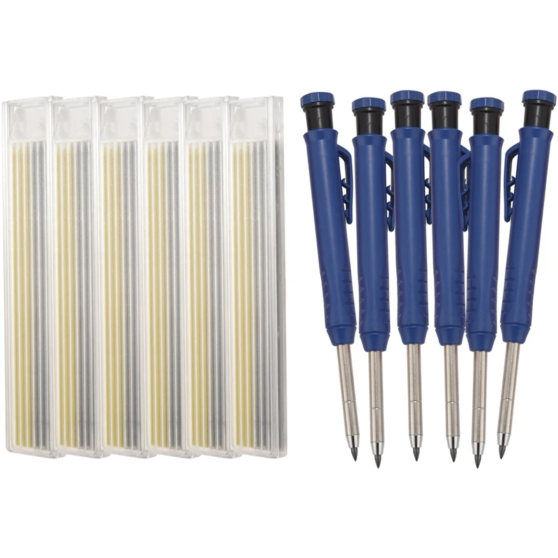 

6 Pieces Solid Construction Pencil Set Woodworking Pencils With 36 Pieces Refills, Built-In Sharpener Carpenter Pencils