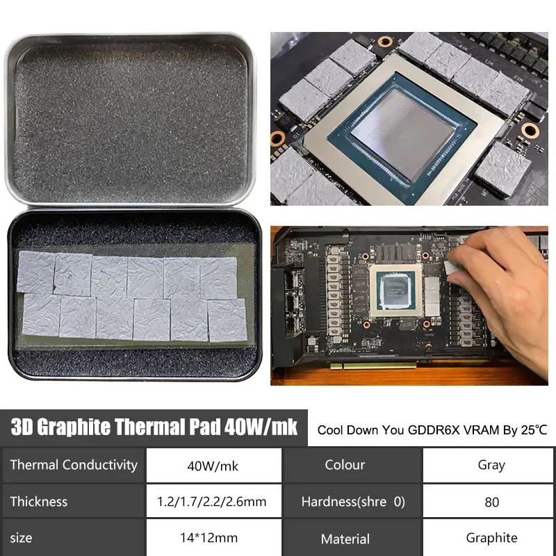 

Graphite Thermal Pad 3D 40W/m.k 3090/3080 Memory Thermal Grease Pad Integrated Circuit GDDR 6X VRAM Graphene Cooling