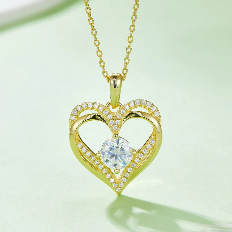 

SGARIT Moissanite Diamond Inlay Pendant Jewelry S925 Silver 1.2CT Heart Woman Round Cut Necklace Pendant for Anniversary