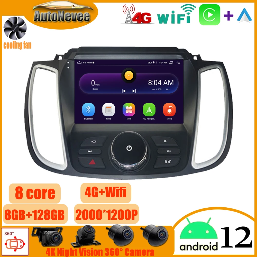 

QLED Carplay auto Android 12 Car Radio Player For Ford Kuga 2 Escape 3 2012-2019 Navigation GPS Autoradio Touchscreen IPS DSP