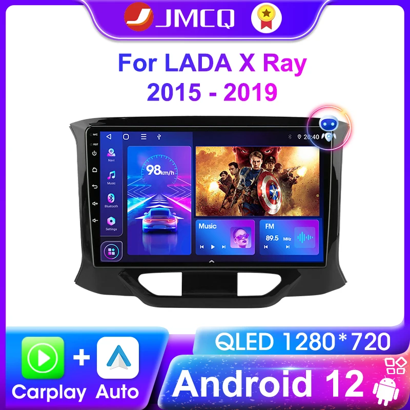 Автомагнитола JMCQ 2 Din Carplay Android 12, мультимедийный видеоплеер для LADA X Ray Xray 2015-2019, GPS-навигация, головное устройство