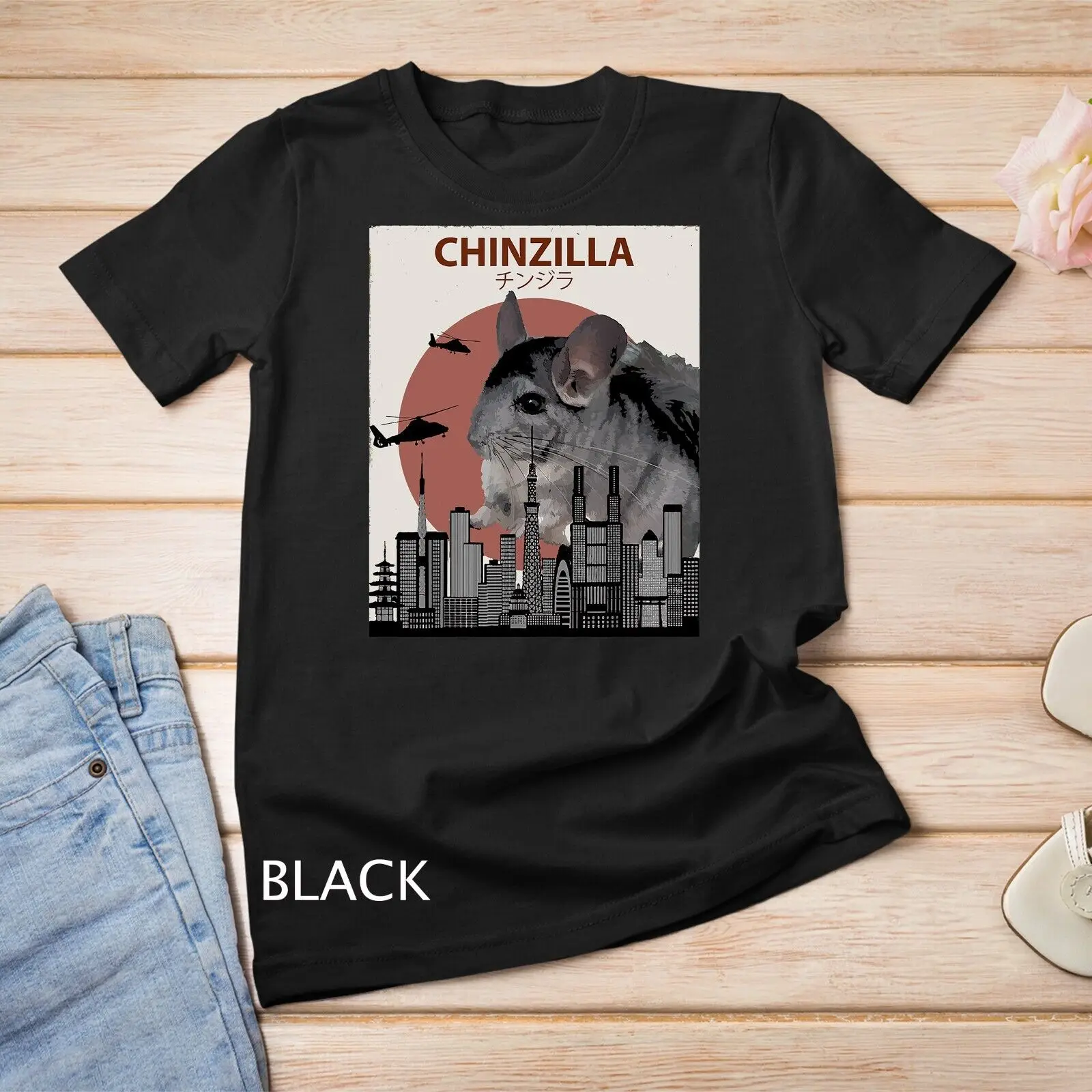 Забавная женская футболка Chinzilla подарок для любителей шиншиллы унисекс