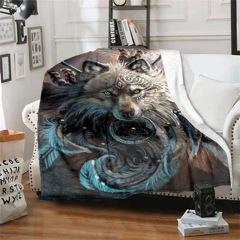 

Dreamcatcher Wolf Animal Blanket Personality Lightweight Bedding Super Soft Worm Flannel Blanket for Bed Living Room Sofa