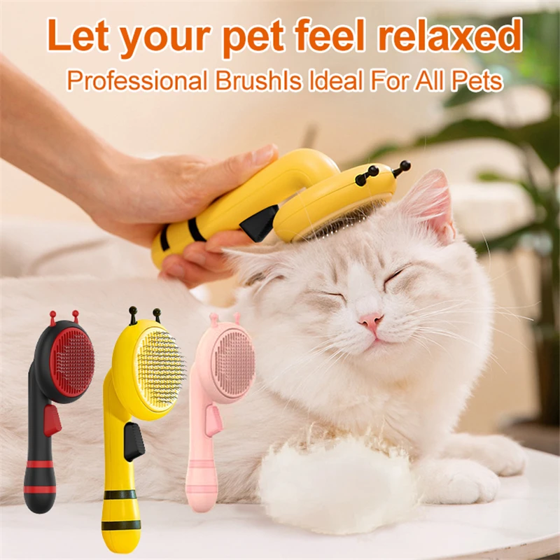 

Cute Pet Hair Brush Cat Dog Grooming and Care Brush Self Cleaning Slicker Brush Long Hair Comb Removes Loose Hair Pets Tools