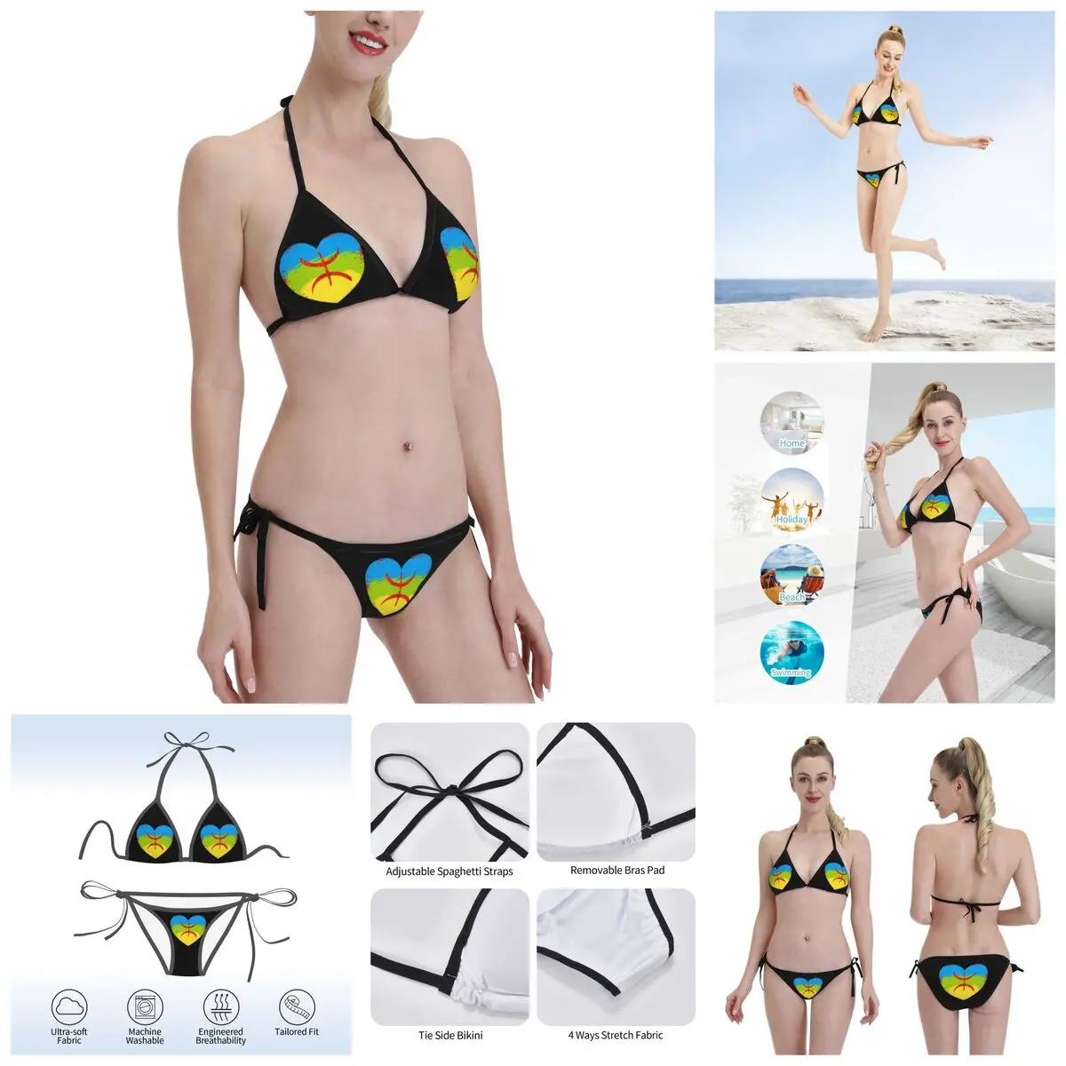 

Amazigh Love Heart Flag - Berber Heart Flag Bikinis sexy Triangle Bikini Printed Briefs Vintage Bikini bathing suit SwimSuit