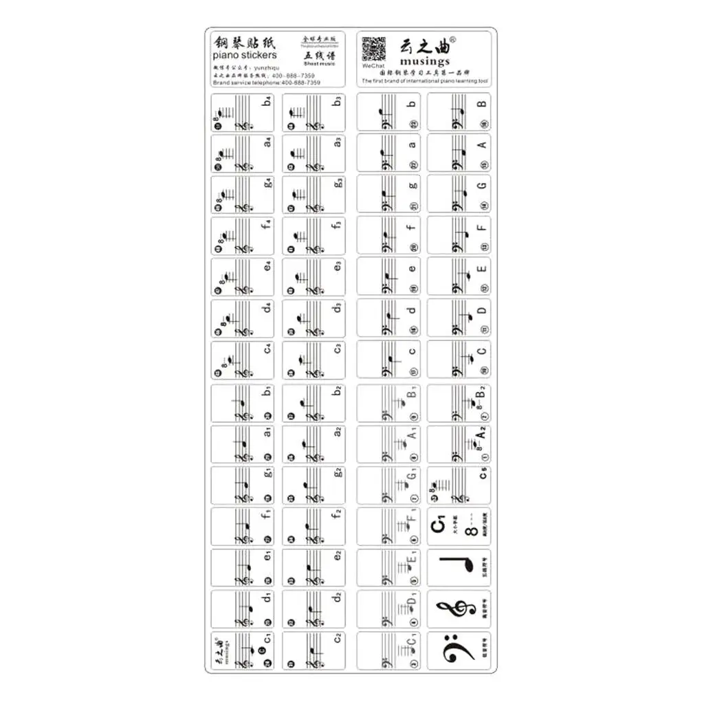 

PIANO KEYBOARD Music NOTE STICKER Lesson Key Decal Learn 52 Label