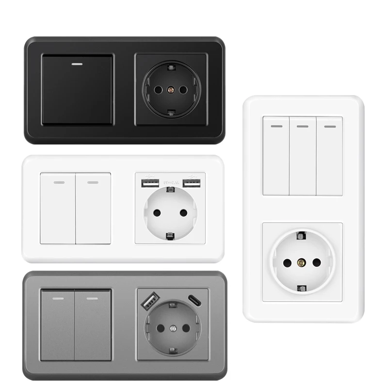 Евророзетка настенная NYWP с клавишным выключателем 220 В 16 А usb157 * 86