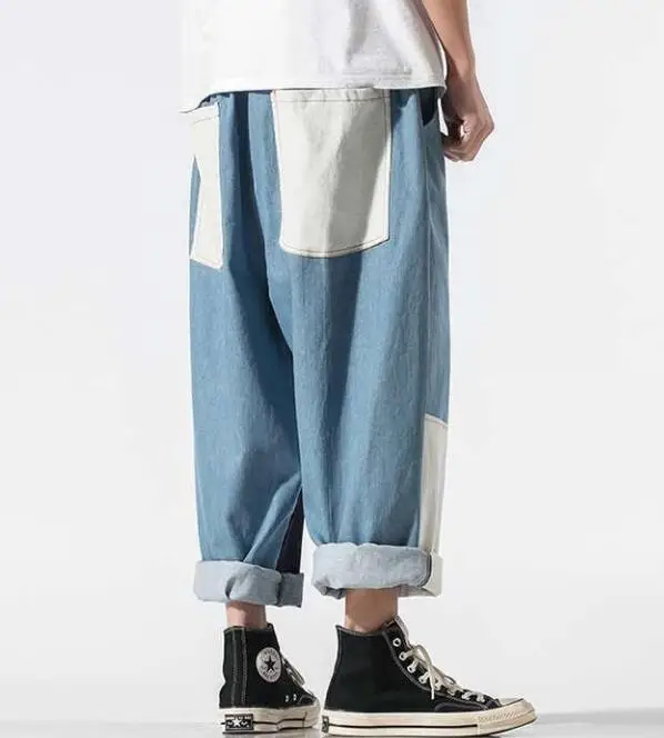 Men's Jeans Patchwork Wide-Leg Jeans Men Loose Straight Oversize Size Retro Harem Pants