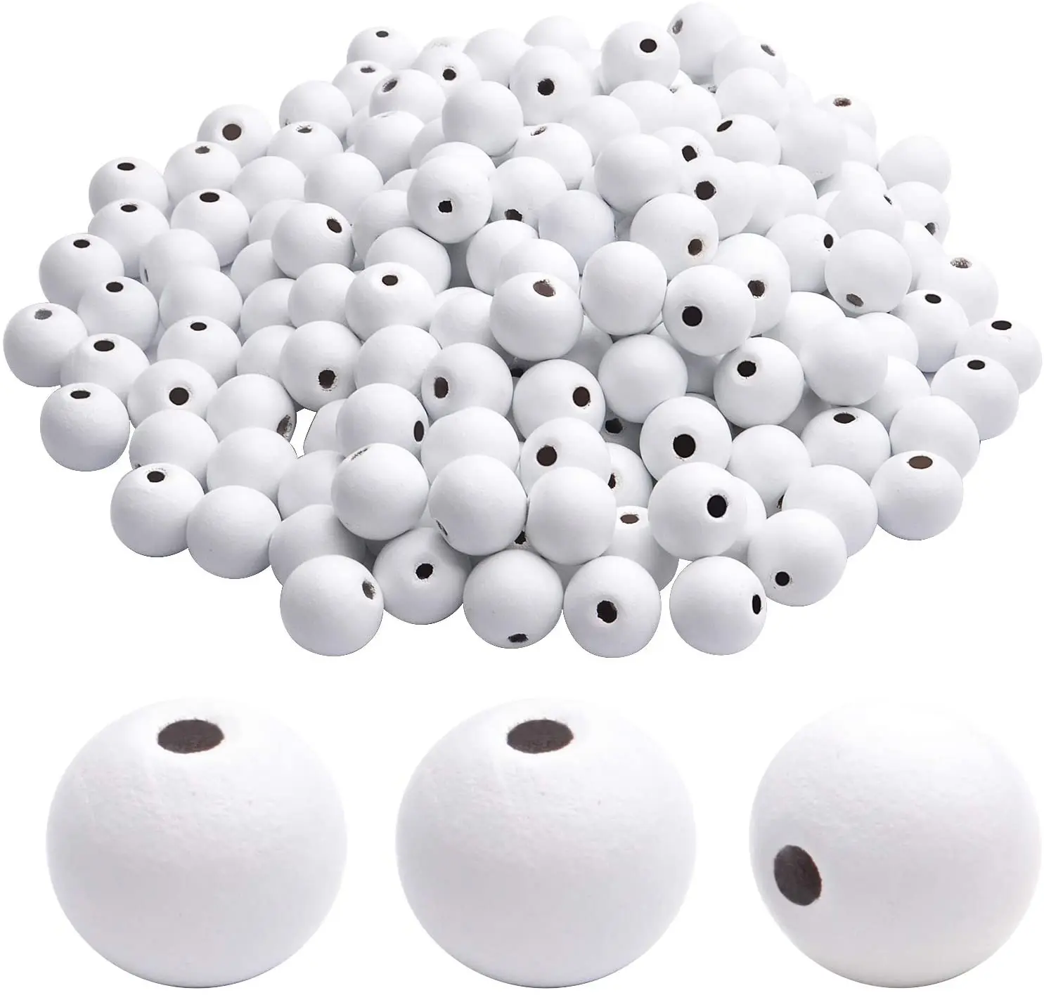 

200pcs 12mm White Wooden Round Beads Natural Unfinished Loose Beads Spacer Beading for Crafts Jewelry Making, White, 2.5mm Hole