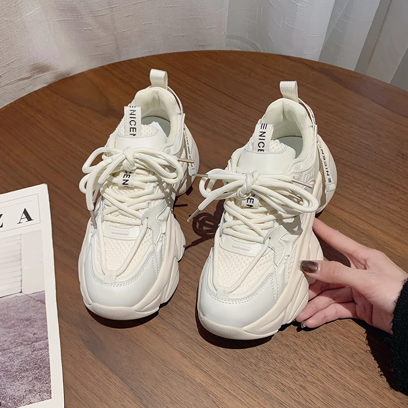 Bocreat Brand Design Black Gray Women Sneakers Fashion New  Chunky Sneakers Lovely Pink Dad Shoes Trendy GirlsCasual Shoes