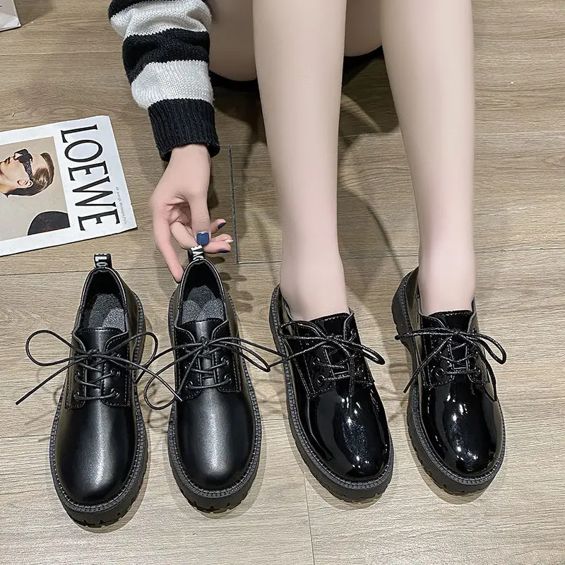 2023 New Small Leather Shoes Vintage British Style Black Working Women's Shoes Spring and Autumn Single Shoes