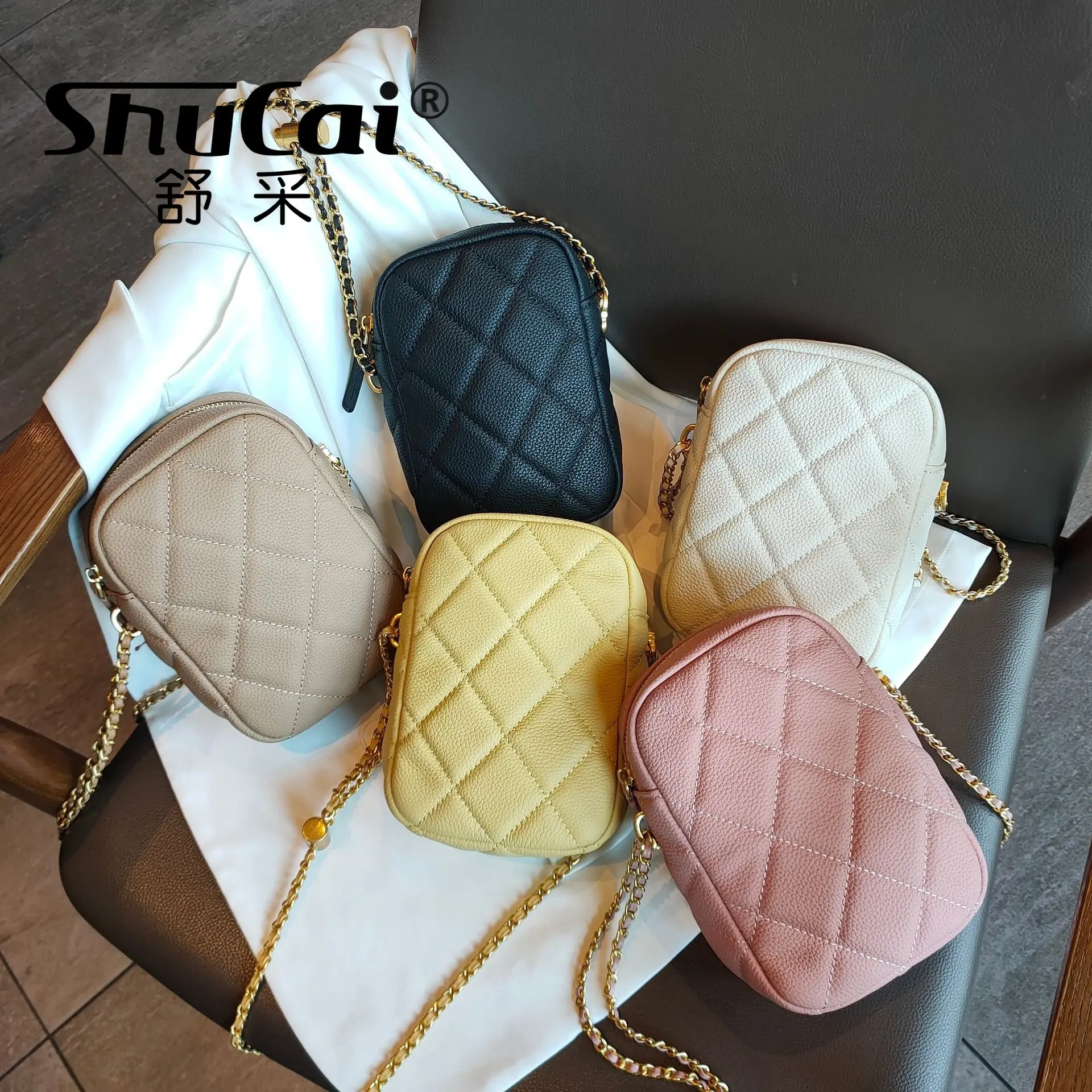 

2023 new cell phone bag women's single shoulder cross-body bag chain bag fashion diamond high-quality genuine leather