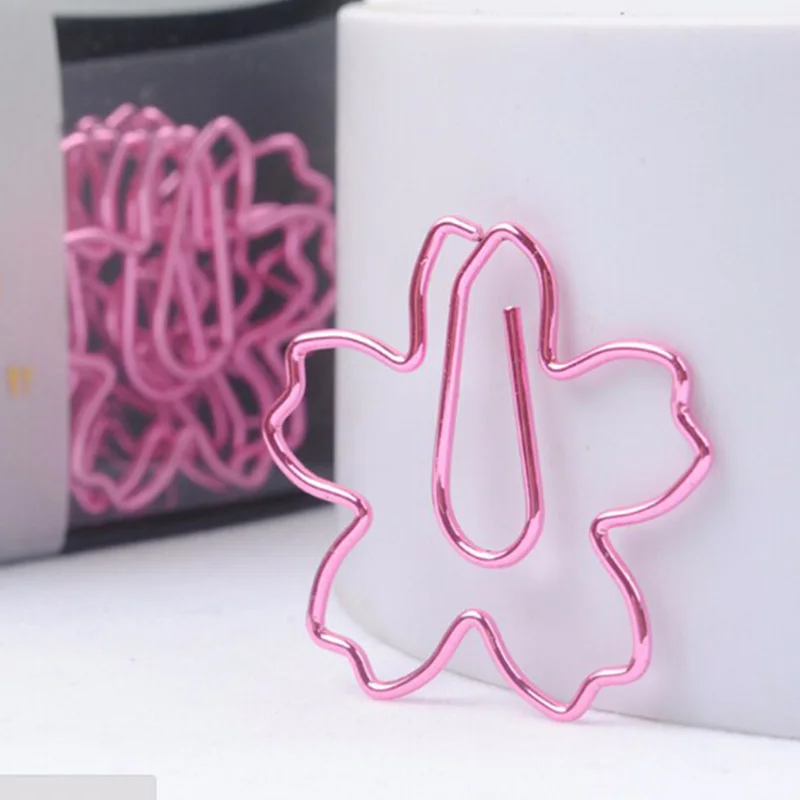 

12pcs/lot TOP QUALITY Plated Pink Paper Clips Sakura Paper Needle Bookmark Metal Memo Clip Stationery Cherry Blossoms Box