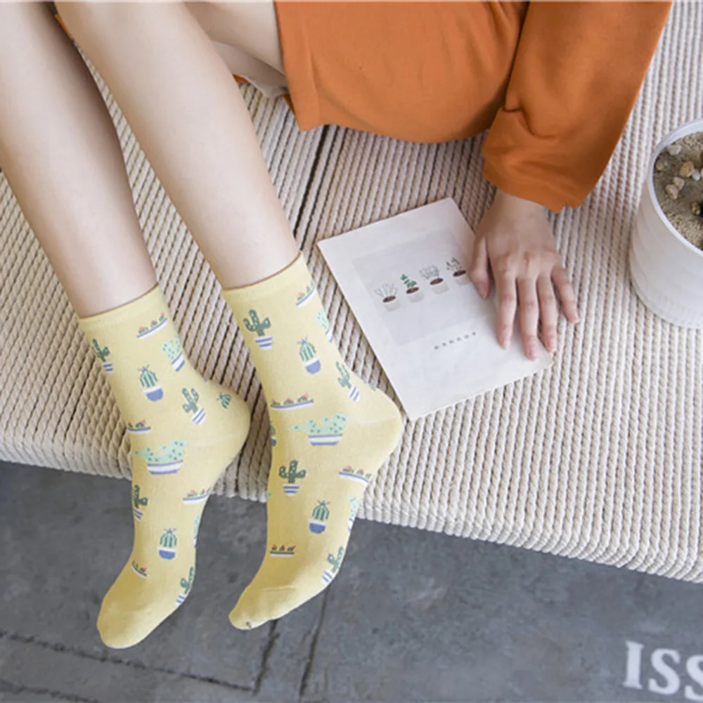 

Повседневные Мягкие носки, женские носки с мультяшным рисунком растений, кактусов, удобные милые носки для девочек, теплые короткие женские...