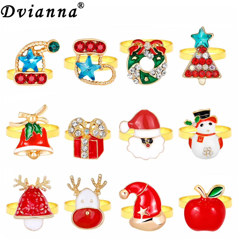 

New Christmas Home Decoration Santa Claus Snowman Napkin Rings Christmas Ornaments Wedding Party New Year Napkin Holder (12Pcs)