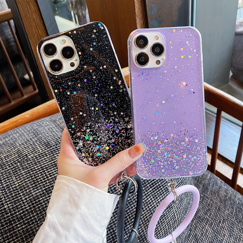 

LOVECOM Bling Glitter Wristband Phone Case For Xiaomi Redmi Note 11 Pro 10 11S 9 Pro Mi 11T Pro POCO X3 Pro M3 Soft Back Cover