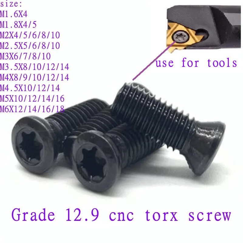 

20-50pcs grade12.9 CNC Insert Torx Screw M1.6 m1.8 m2 m2.2 m2.5 m3 m3.5 m4 m4.5 M5 M6 Replaces Carbide Inserts CNC Lathe Tool