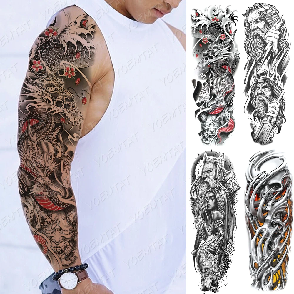 

Dragon Snake Satan Demon Wave Jaguar Man Woman Glitter Tatu Transfer Tattoo Semi Permanent Tattoo Sleeve Body Art Gomette Tato