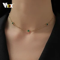 vnox women chain necklaces gold color chains with square aaa cz stone charms minimalist dainty neck collar