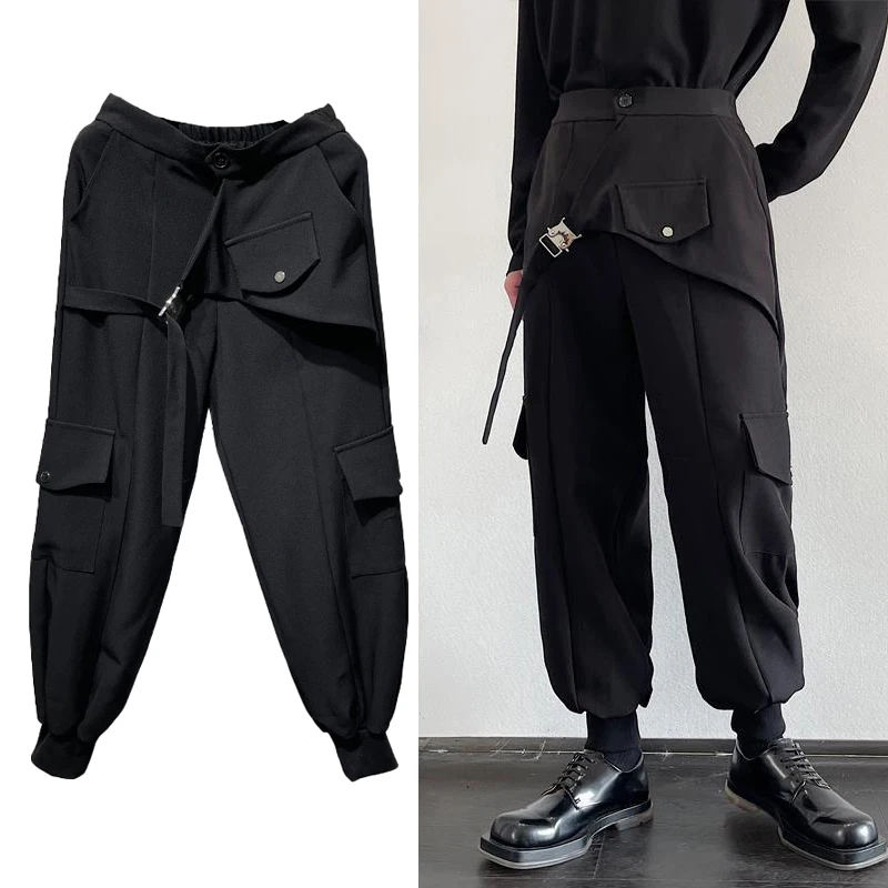 

DEEPTOWN Techwear Cargo Pants Men Loose Casual Harem Trousers Male Designer Ribbons Darkwear Streetwear Hip Hop Korean Fashion