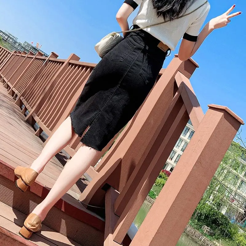 Джинсовые юбки для женщин Синяя обтягивающая юбка миди с запахом Женская до