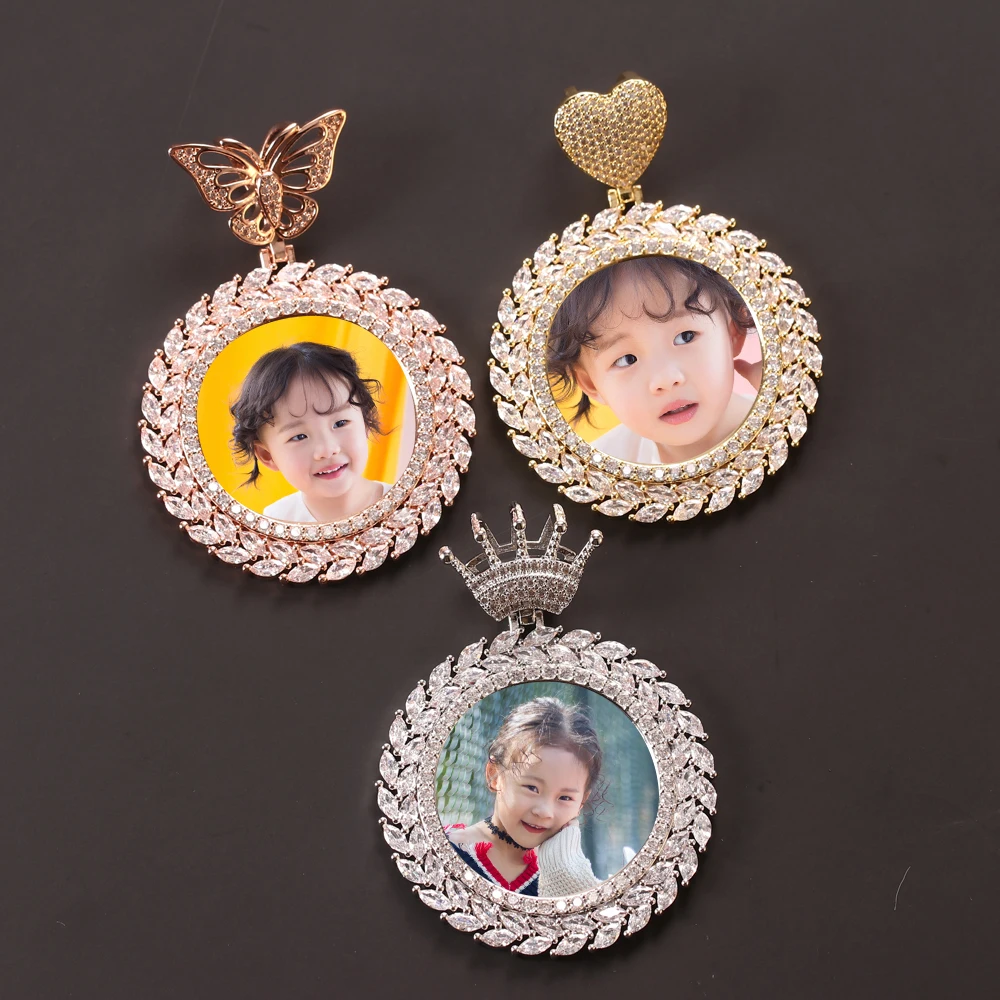 

Hot Sale Customized Heart Crown Butterfly Sublimation Photo Pendant Men's and Women's Necklace Rope Chain Tennis Chain
