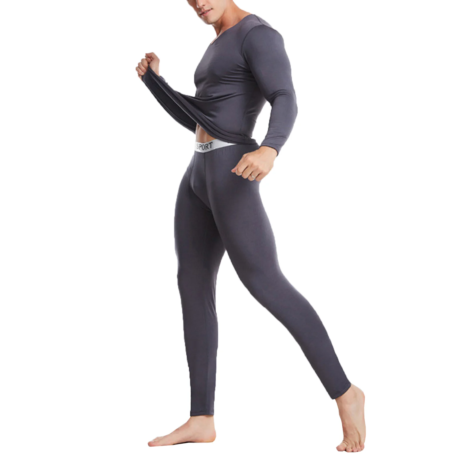 

Осеннее термобелье, мужские комплекты нижнего белья, повседневная одежда, Облегающая рубашка с длинным рукавом и эластичный пояс, леггинсы, наряд