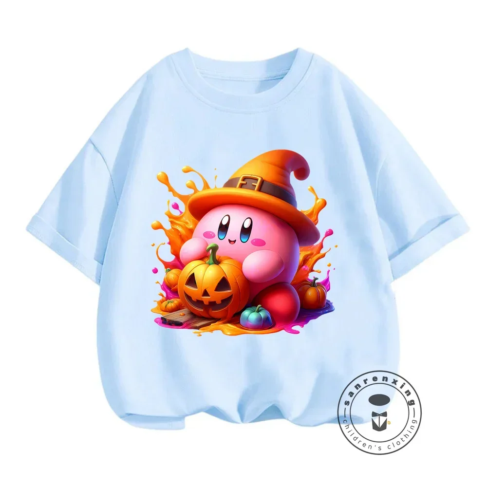 Японские летние футболки Kirby с мультяшным принтом для мальчиков и девочек 3-14 в