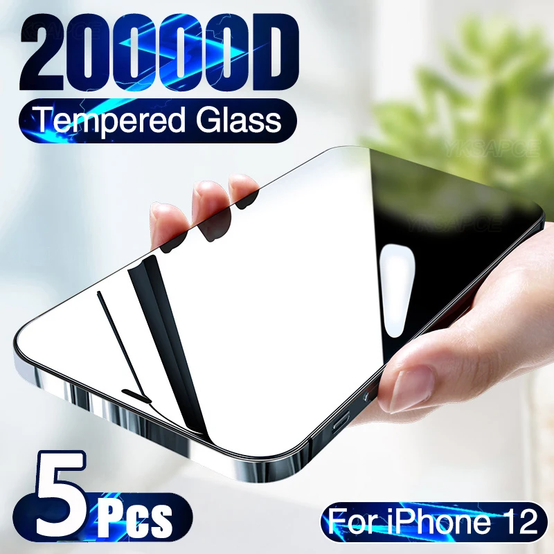 

5Pcs 20000D Black White Transparent Screen Protector for iPhone 13 12 mini 11 Pro X XS Max XR 7 8 Plus SE 2020 9H Tempered Glass