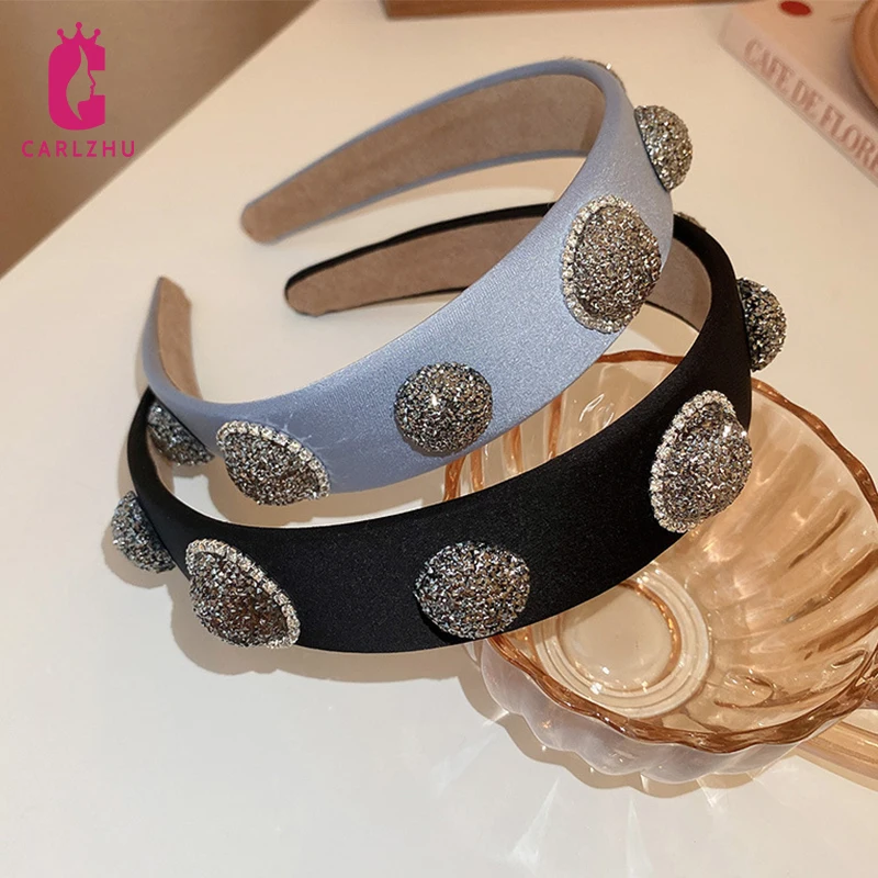

Baroque Vintage Handmade Headbands For Women Retro Rhinestone Round Hair Band Accessories Wide Side Hairband