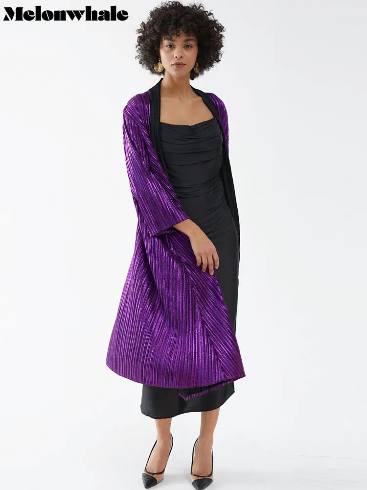 

MelonWhale Pleated Sequin Long Sleeved Trench Coat Jacket Elegant Casual Women 2023 Spring Summer New Luxury Designer Clothes