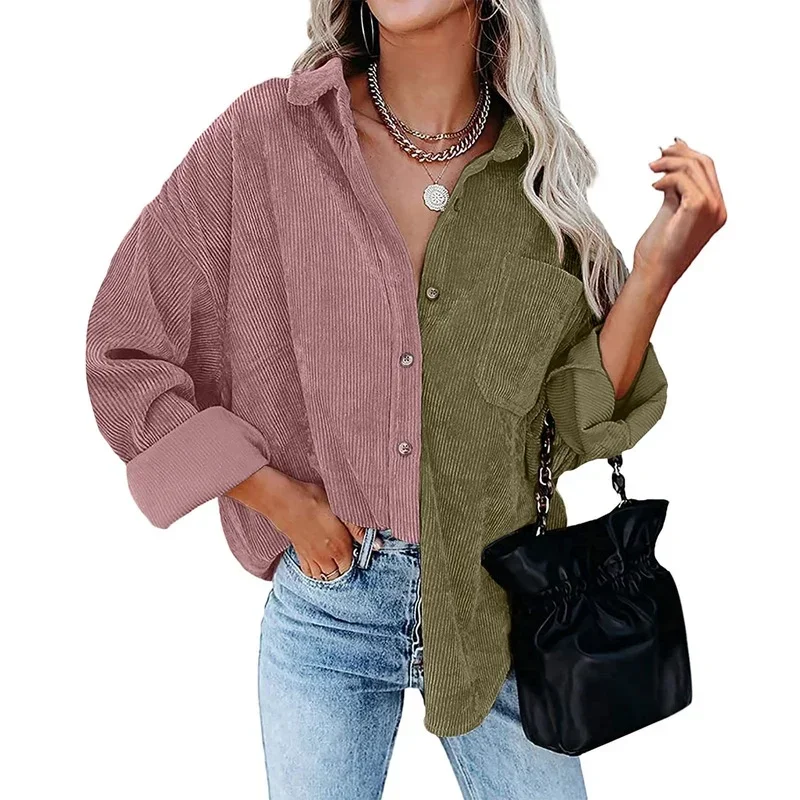 Винтажные вельветовые рубашки с длинным рукавом Женская куртка осенняя офисная