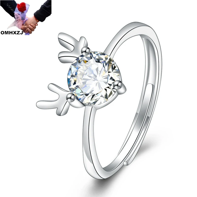 

OMHXZJ Wholesale RG221 European Fashion Woman Girl Bride Party Birthday Wedding Gift Antler AAA Zircon 18KT White Gold Open Ring