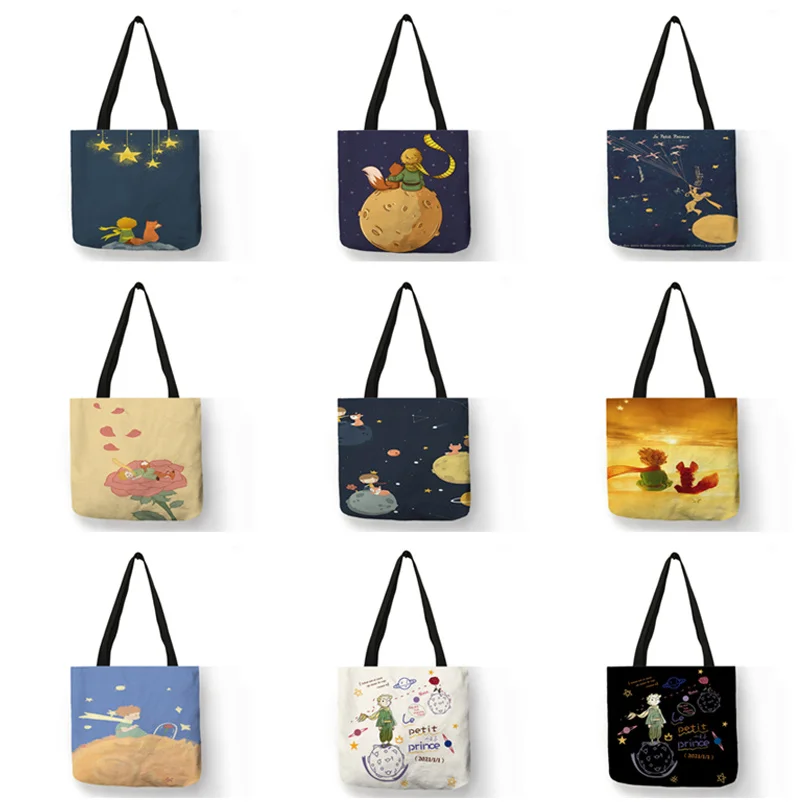 

Classic Cartoon Le Petit Prince Fox Rose Print Women Totes Ladies Causal Leisure Handbag Shoulder Bag Eco Shopping Bags Outdoor