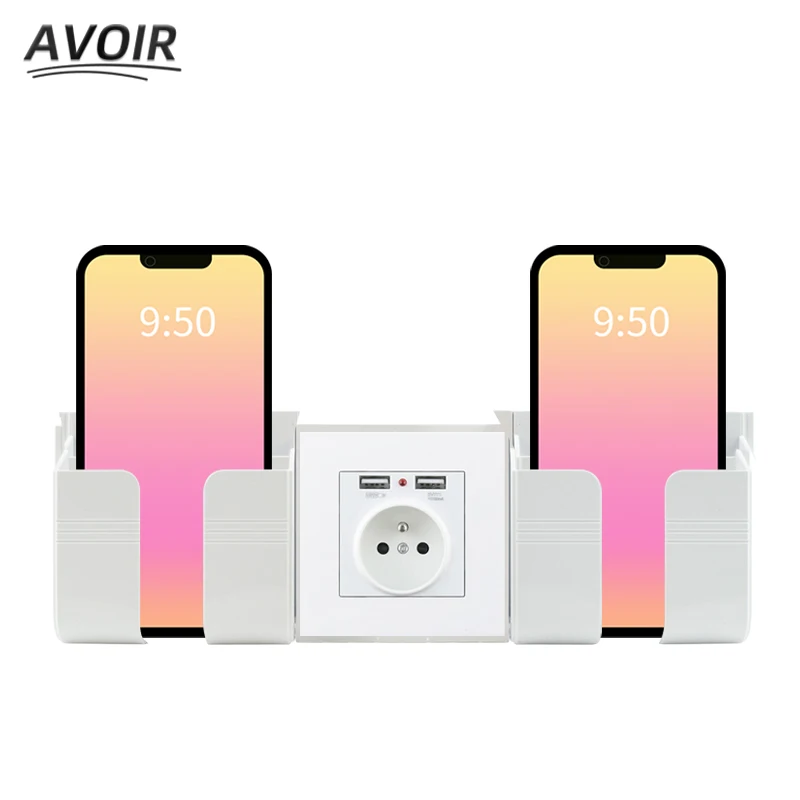 

Avoir Wall French Electrical Sockets With Dual USB Charging Port 2A Phone Holder White Socket PC Plastic Panel 16A Power Outlets