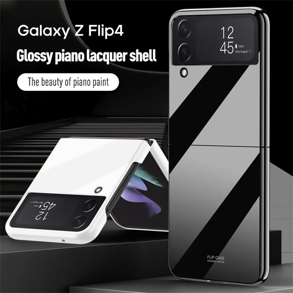 For Samsung Galaxy Z Flip 4 3 Case Luxury Ultra Thin Glossy Surface Black White Paint Folding Shockproof Protection Hard Cover