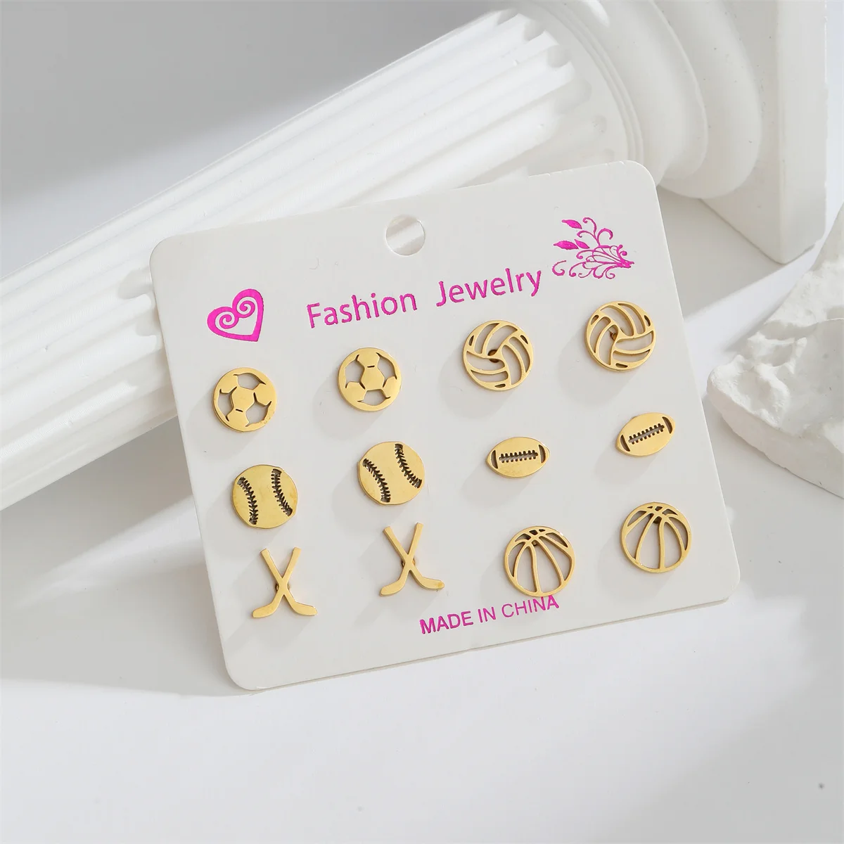 6 пар/лот простые футбольные спортивные серьги-гвоздики для женщин золотые