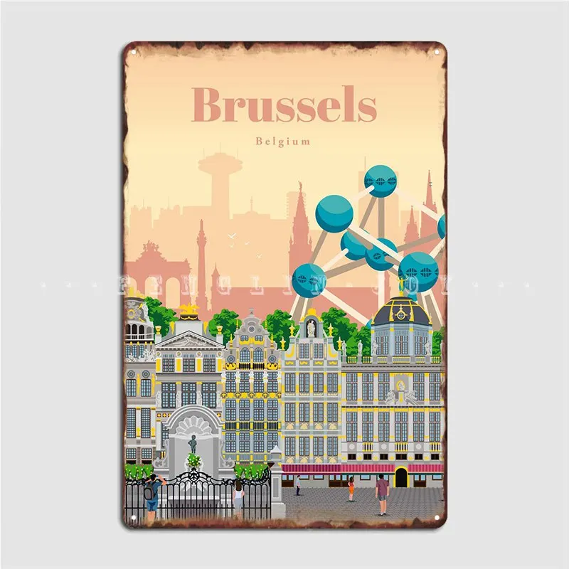 

Visit Brussels Poster Metal Plaque Club Kitchen Custom Plaques Tin Sign Poster