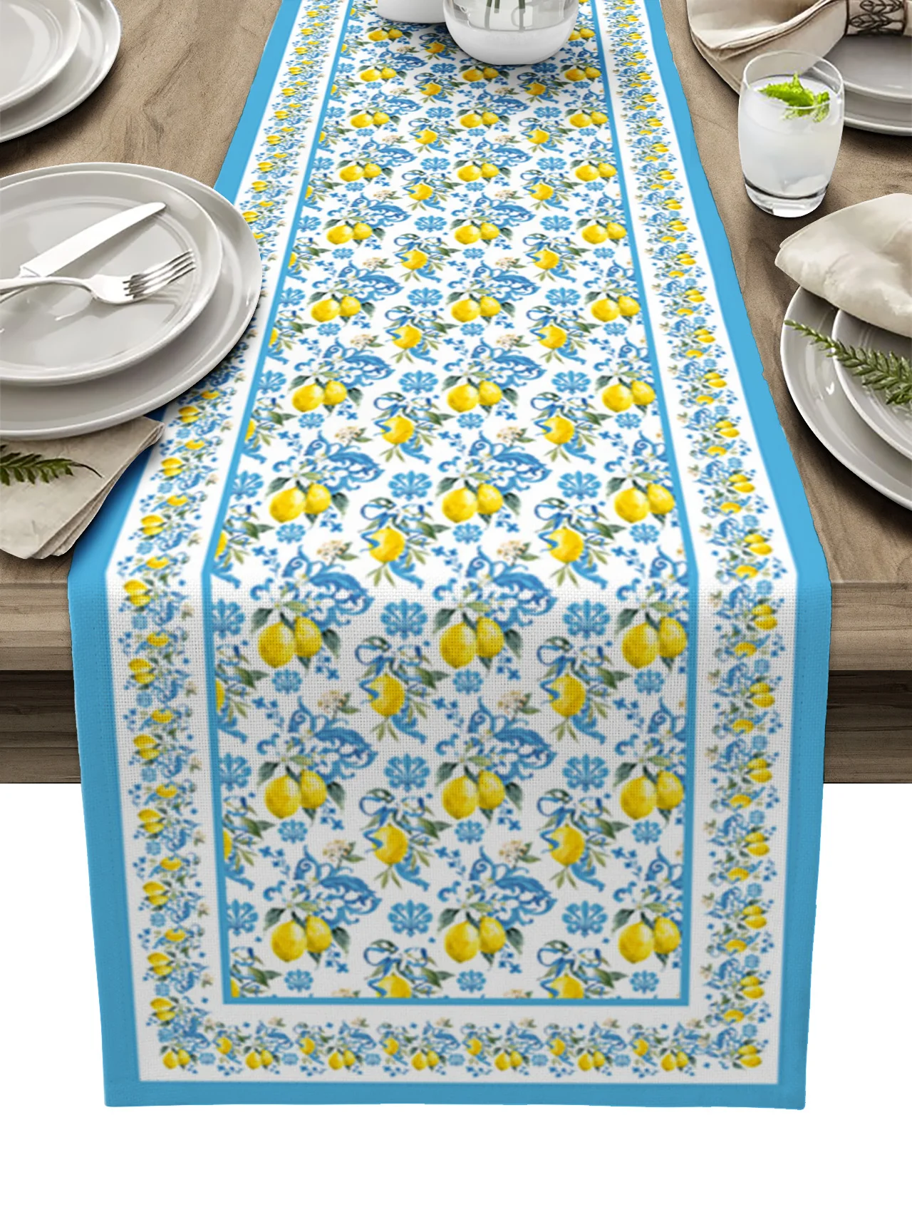 

Lemon And Baroque Decoration Table Runner luxury Kitchen Dinner Table Cover Wedding Party Decor Cotton Linen Tablecloth