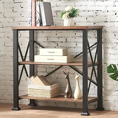 Bookshelf, 4-Tier Industrial Bookshelves, Wood and Metal Bookcase,Free Standing Storage Small Modern Bookshelf for Living Room,