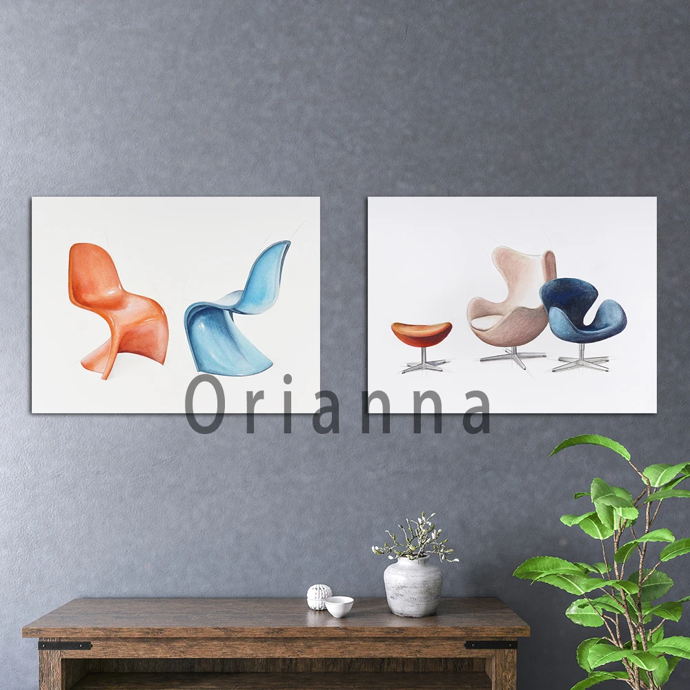 Barcelona Chair Eames Lounge Chair Mid Century Modern  Studio Wall Art Decor Print Posters